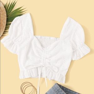 shein white eyelet tie crop top